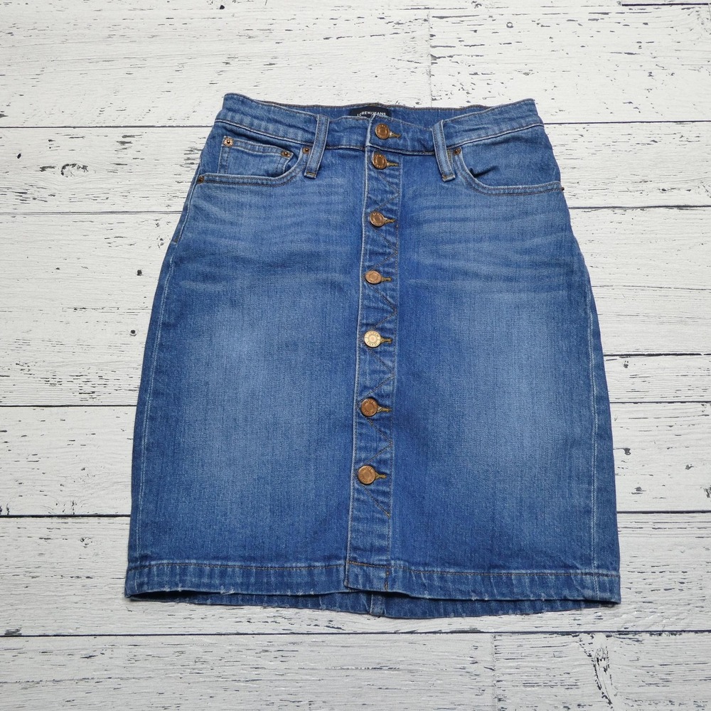 J Crew Denim Skirt Womens 26 Button Front Pencil Jean Pockets Classic Casual‎